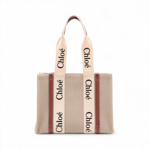 Chloe Brown Beige Canvas Medium Woody Tote Bag [Clearance Sale]