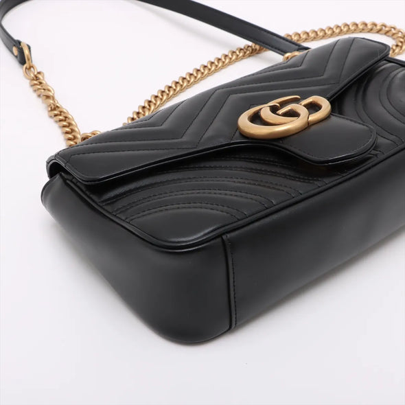 Gucci Black Leather GG Marmont Medium Shoulder Bag [Clearance Sale]