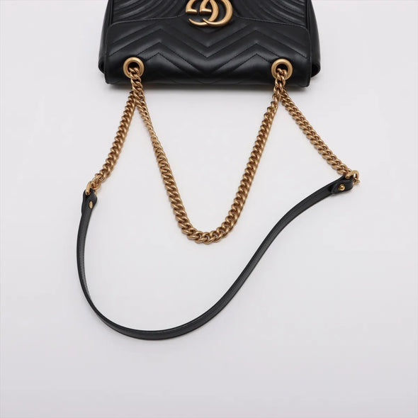 Gucci Black Leather GG Marmont Medium Shoulder Bag [Clearance Sale]