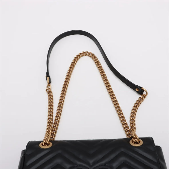 Gucci Black Leather GG Marmont Medium Shoulder Bag [Clearance Sale]