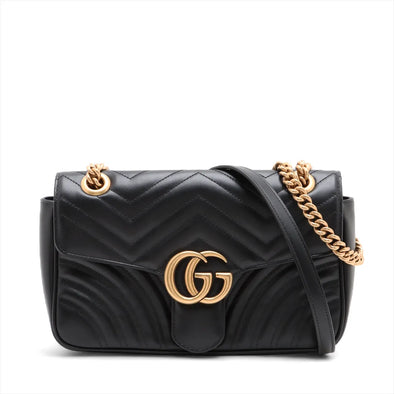 Gucci Black Leather GG Marmont Medium Shoulder Bag [Clearance Sale]