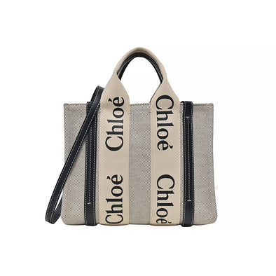 Black/Beige Canvas Small Woody Tote (Rented Out)