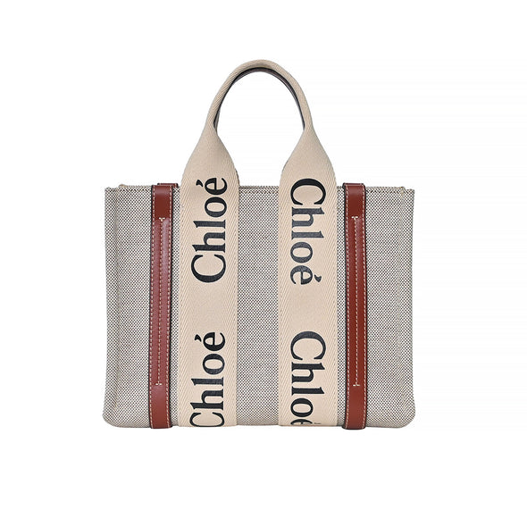 Brown/Beige Canvas Small Woody Tote (No Strap Model) - 2