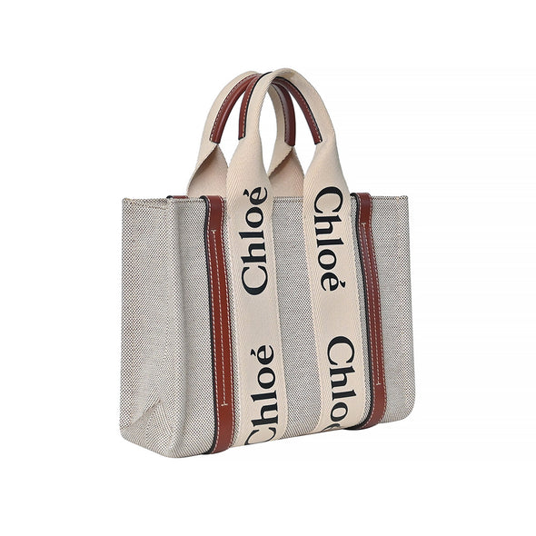 Brown/Beige Canvas Small Woody Tote (No Strap Model) (Rented Out)