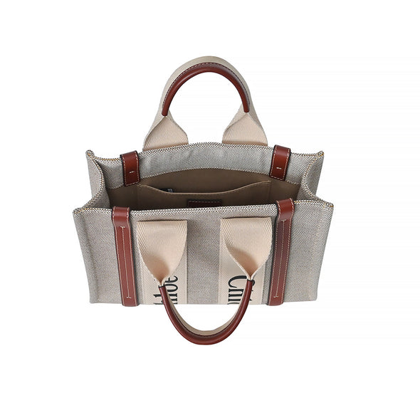 Brown/Beige Canvas Small Woody Tote (No Strap Model) (Rented Out)