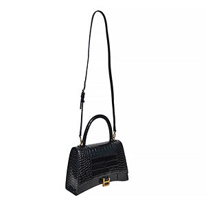 Black Crocodile Embossed Calfskin Leather Hourglass Small Handbag