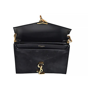 Black Leather and Suede Cassandra Medium Chain Bag
