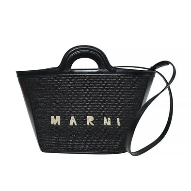 Black Leather and Raffia Tropicalia Small Bag (Rented Out)
