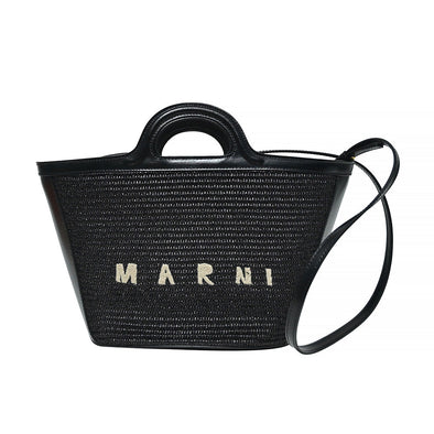 Black Leather and Raffia Tropicalia Small Bag - 2 (Rented Out)
