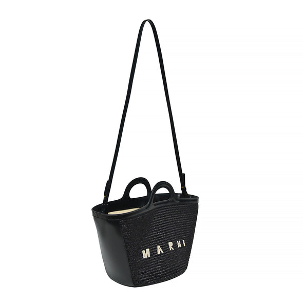 Black Leather and Raffia Tropicalia Small Bag (Rented Out)
