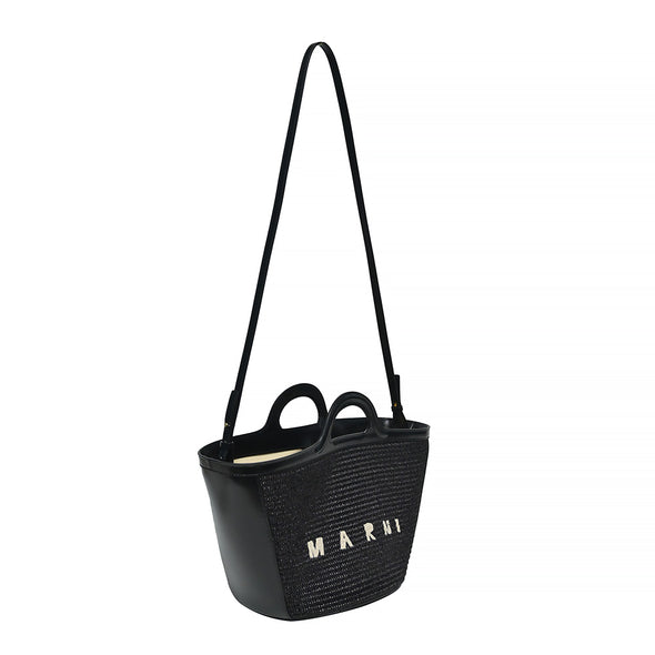 Black Leather and Raffia Tropicalia Small Bag