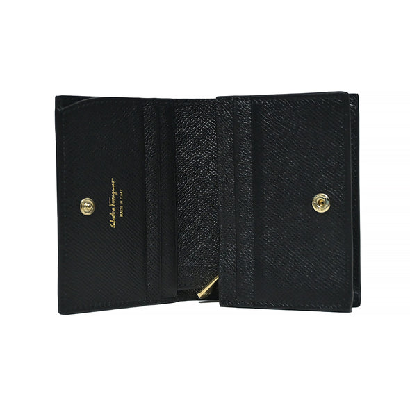 Nero Vara Bow Grained Calfskin Leather Compact Wallet (Rented Out)