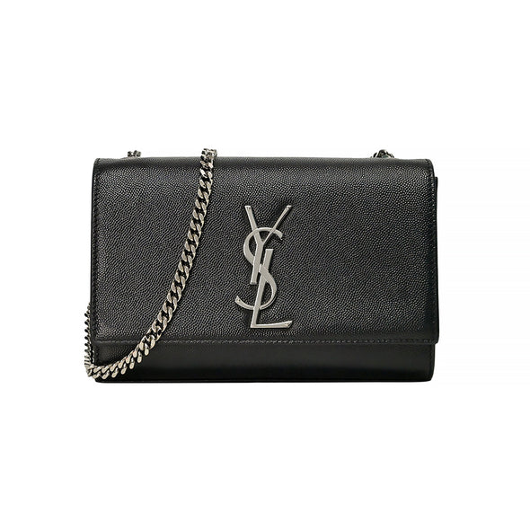 Black Grain De Poudre Embossed Leather Kate Small Chain Bag