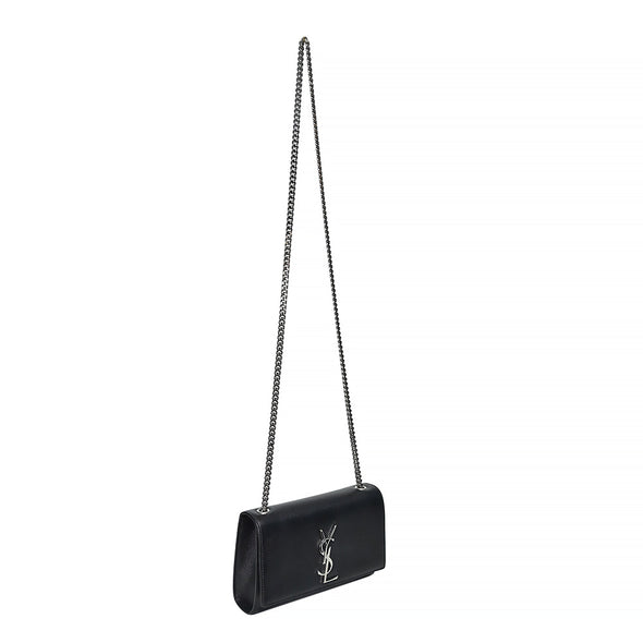 Black Grain De Poudre Embossed Leather Kate Small Chain Bag