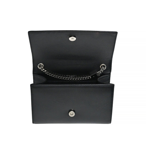 Black Grain De Poudre Embossed Leather Kate Small Chain Bag
