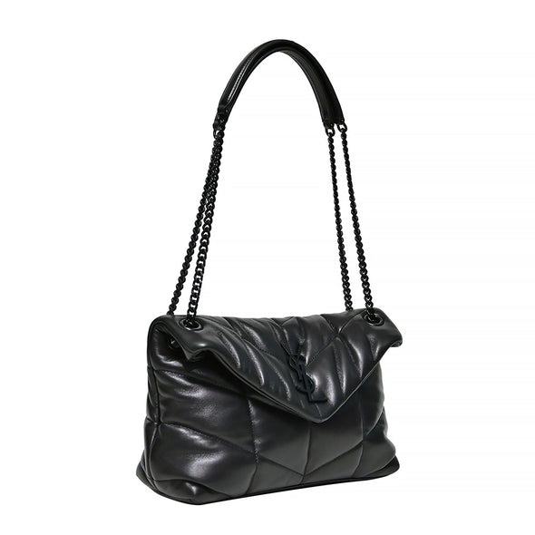 Black Nappa Leather Puffer Small Chain Bag (Black Metal Hardware) (Rented Out)