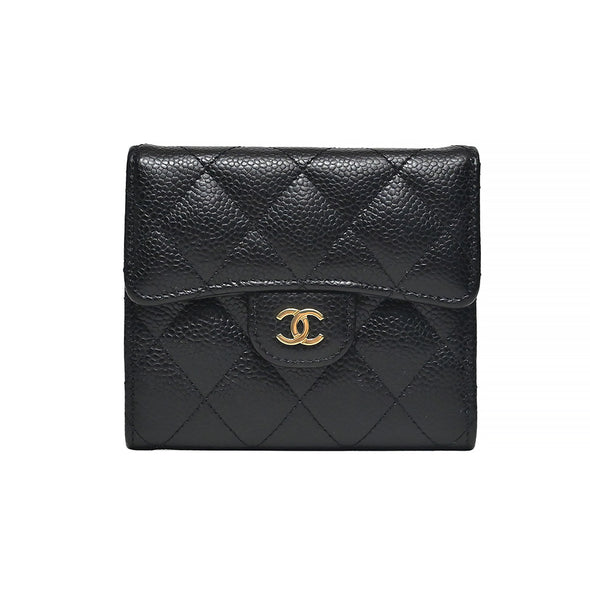 Black Classic Caviar Compact Wallet (Goldtone Metal Hardware)  (Rented Out)