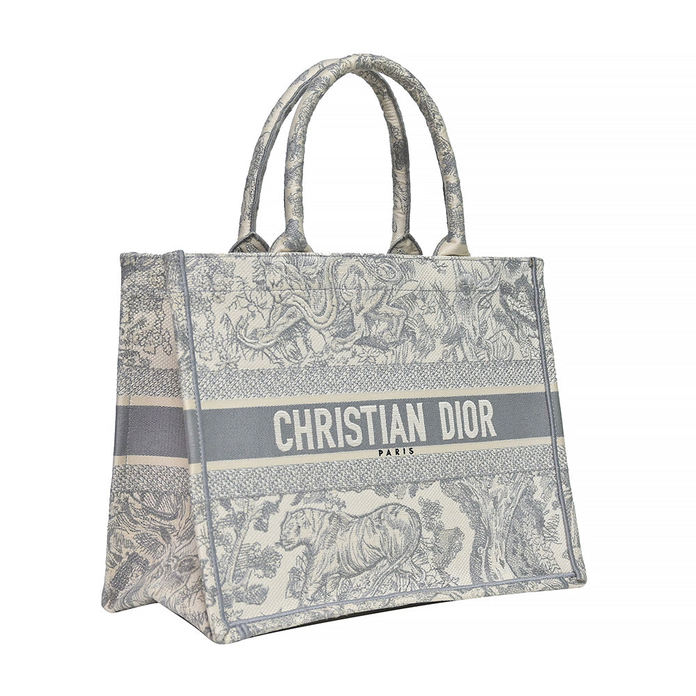 Dior Book Tote Medium Grey Toile De Jouy Reverse Embroidery - Kaialux