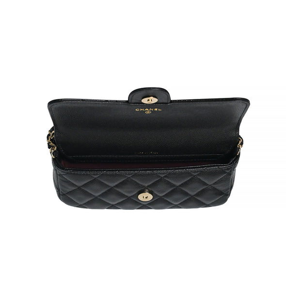 Black Quilted Caviar Phone Holder with Chain Bag (Rented Out)