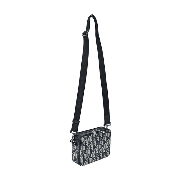 Beige and Black Dior Oblique Jacquard Pouch with Strap (Rented Out)
