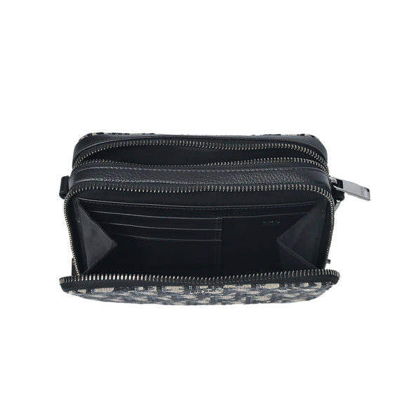Beige and Black Dior Oblique Jacquard Pouch with Strap (Rented Out)