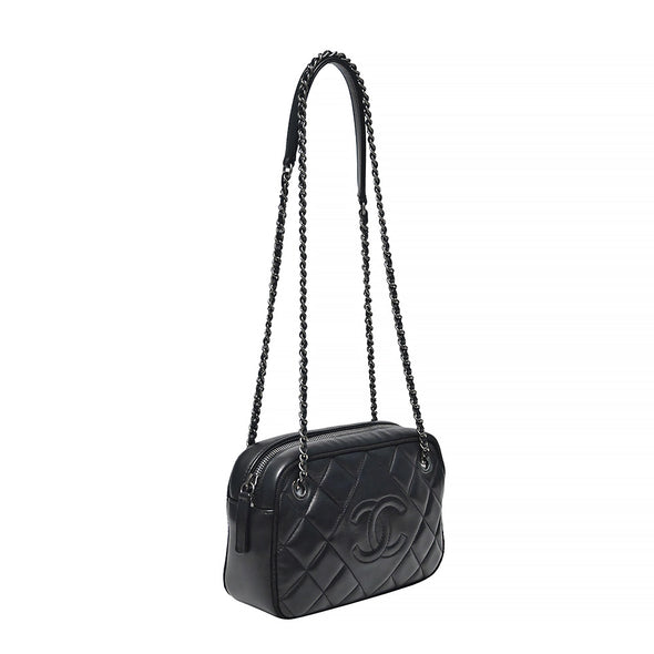 Black Quilted Nappa Lambskin Vintage Camera Bag (Rented Out)
