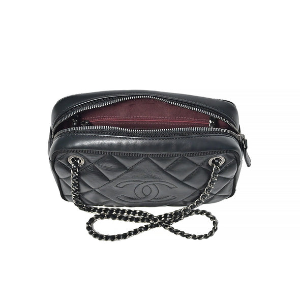 Black Quilted Nappa Lambskin Vintage Camera Bag (Rented Out)