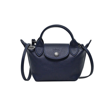 Navy Le Pliage Cuir Crossbody Bag With Top Handle - 2