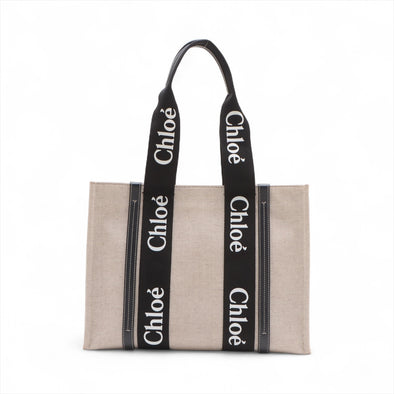 Chloe Black Beige Canvas Medium Woody Tote Bag [Clearance Sale]