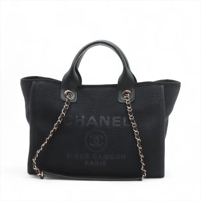 Chanel Black Canvas Deauville MM Shopping Tote [Clearance Sale]