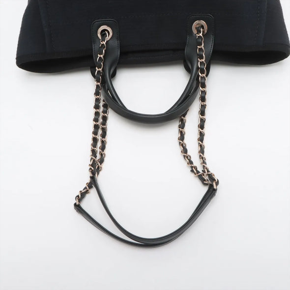 Chanel Black Canvas Deauville MM Shopping Tote [Clearance Sale]
