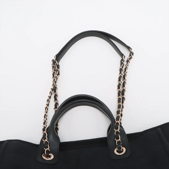 Chanel Black Canvas Deauville MM Shopping Tote [Clearance Sale]