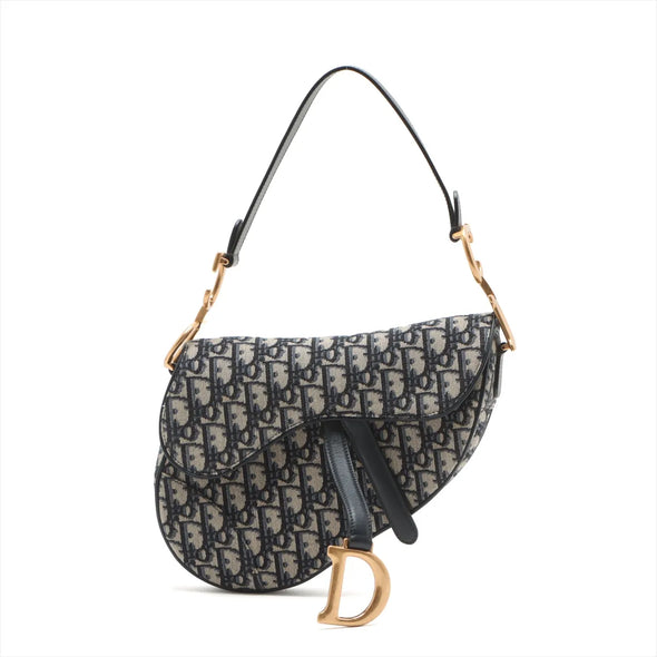 Christian Dior Blue Dior Oblique Embroidery Saddle Bag [Clearance Sale]