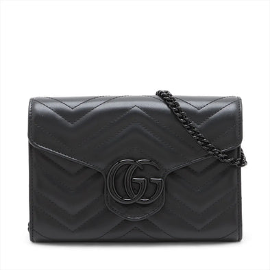 Gucci Black Leather GG Marmont Chain Wallet  [Clearance Sale]