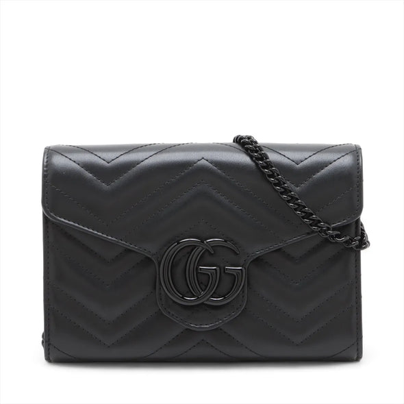 Gucci Black Leather GG Marmont Chain Wallet  [Clearance Sale]