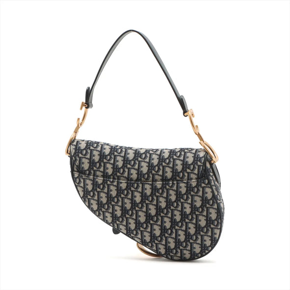 Christian Dior Blue Dior Oblique Embroidery Saddle Bag [Clearance Sale]