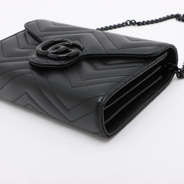 Gucci Black Leather GG Marmont Chain Wallet  [Clearance Sale]