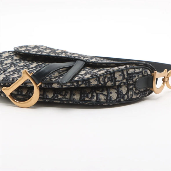 Christian Dior Blue Dior Oblique Embroidery Saddle Bag [Clearance Sale]