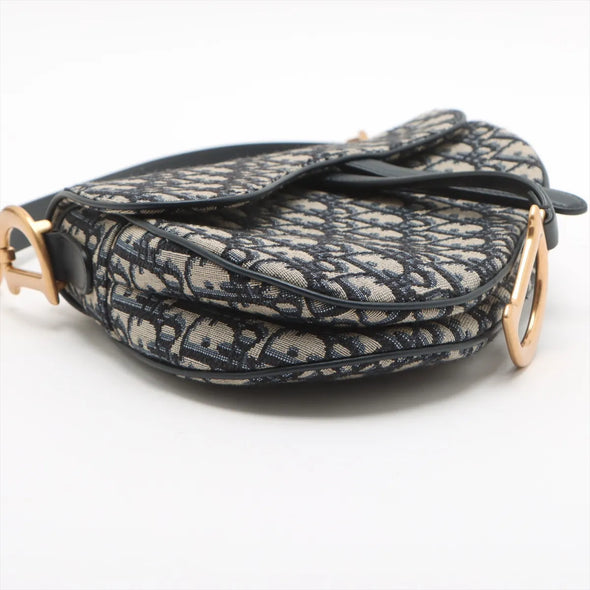 Christian Dior Blue Dior Oblique Embroidery Saddle Bag [Clearance Sale]