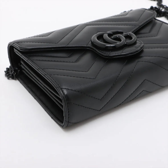 Gucci Black Leather GG Marmont Chain Wallet  [Clearance Sale]