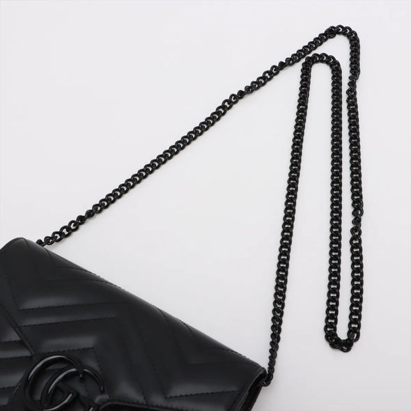 Gucci Black Leather GG Marmont Chain Wallet  [Clearance Sale]