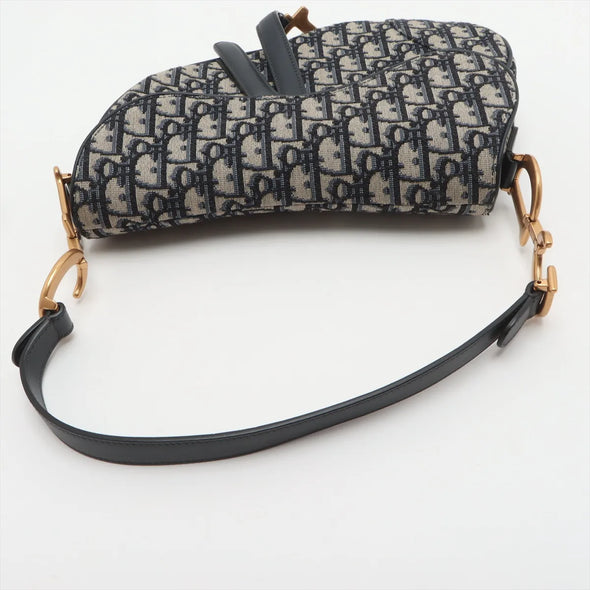 Christian Dior Blue Dior Oblique Embroidery Saddle Bag [Clearance Sale]
