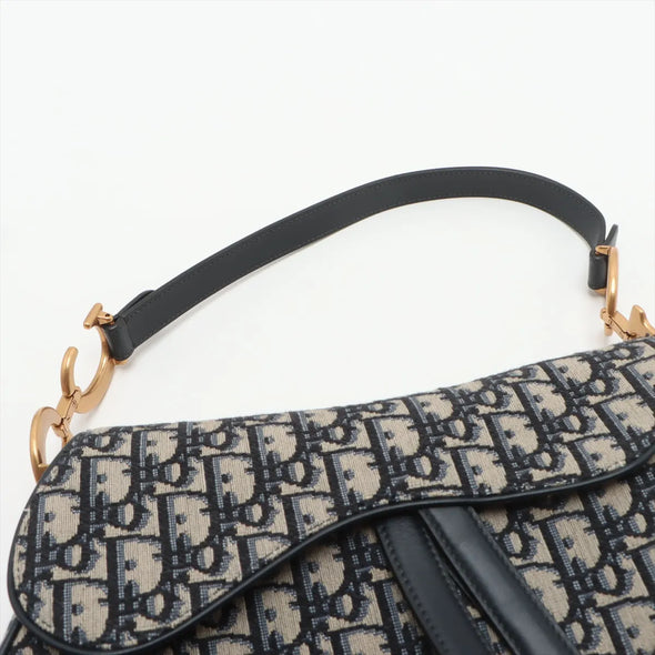 Christian Dior Blue Dior Oblique Embroidery Saddle Bag [Clearance Sale]