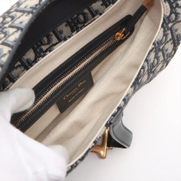 Christian Dior Blue Dior Oblique Embroidery Saddle Bag [Clearance Sale]