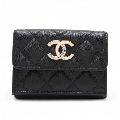 Chanel Black Caviar Calfskin Compact Wallet [Clearance Sale]