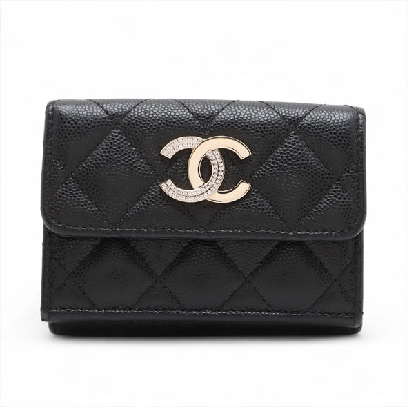 Chanel Black Caviar Calfskin Compact Wallet [Clearance Sale]