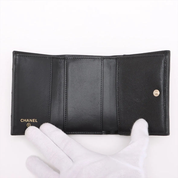 Chanel Black Caviar Calfskin Compact Wallet [Clearance Sale]