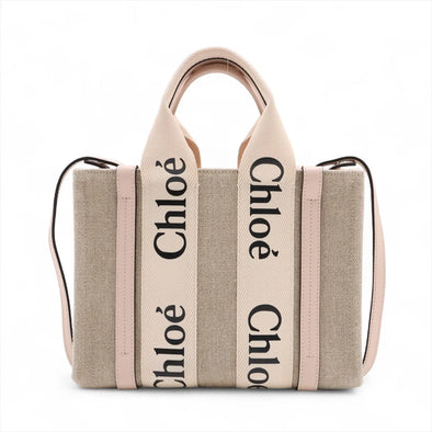Chloe Pink and Beige Canvas Small Woody Tote Bag [Clearance Sale]