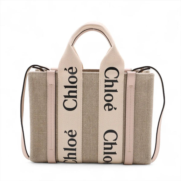 Chloe Pink and Beige Canvas Small Woody Tote Bag [Clearance Sale]