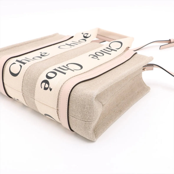 Chloe Pink and Beige Canvas Small Woody Tote Bag [Clearance Sale]